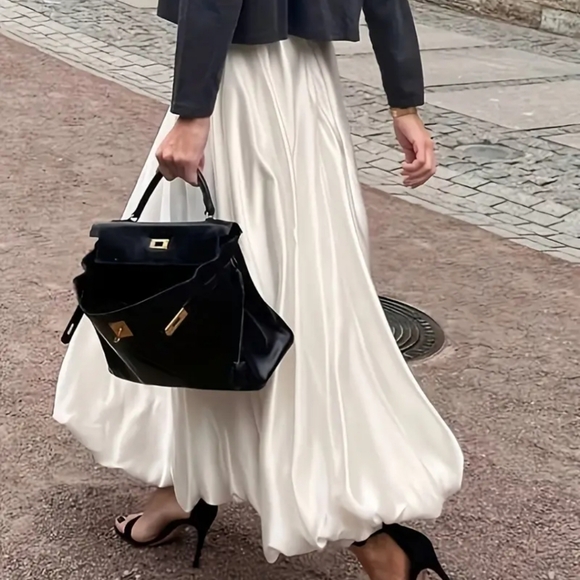 Dresses & Skirts - Women'S Casual High-Waisted Pleated Skirt - Spring/Summer Style, Drape Design